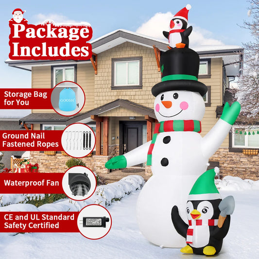7 FT Factory Price Snowman Inflatable LED Lights Blow up Snowman with Penguin Hot Sale Outdoor Christmas Decorations for Xmas