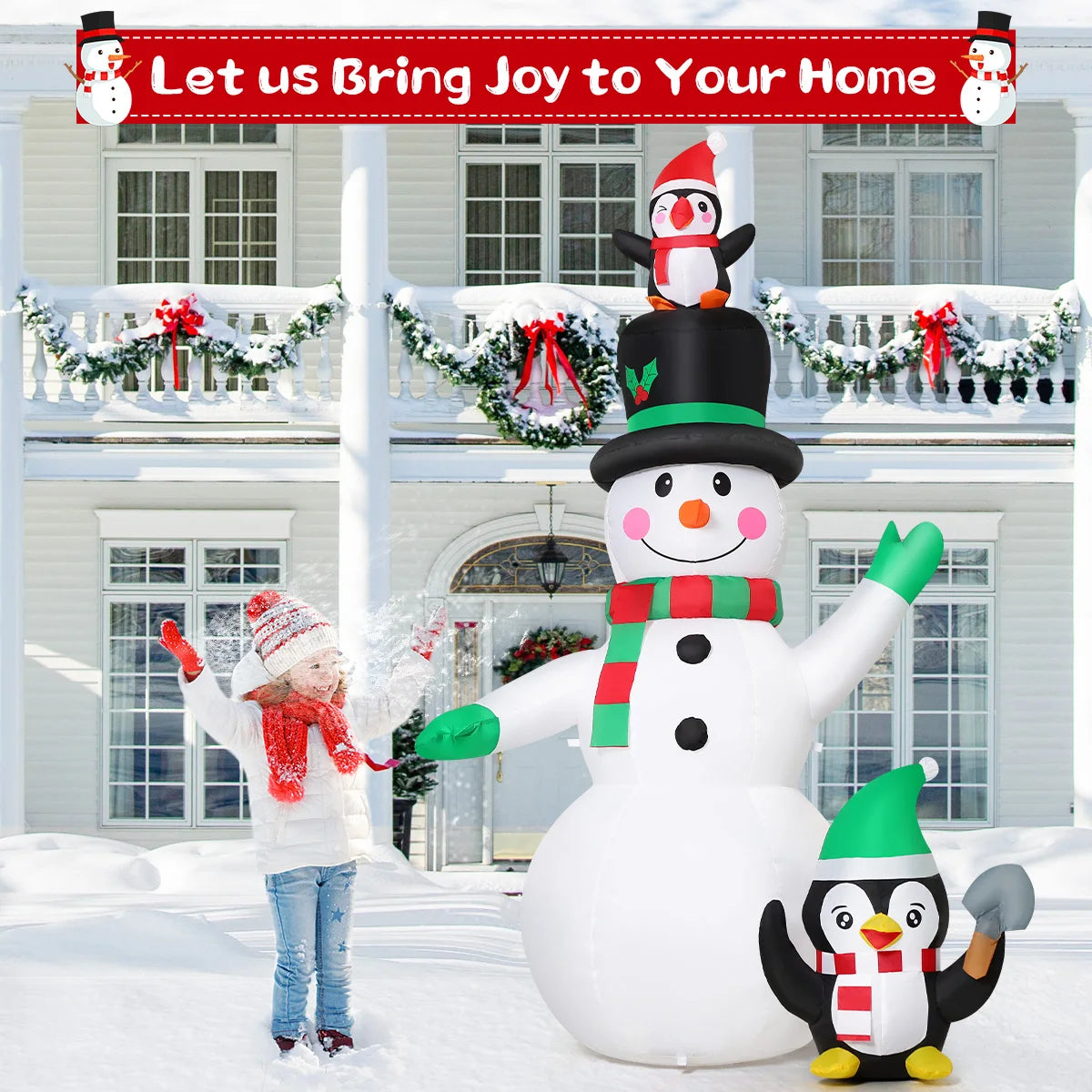 7 FT Factory Price Snowman Inflatable LED Lights Blow up Snowman with Penguin Hot Sale Outdoor Christmas Decorations for Xmas
