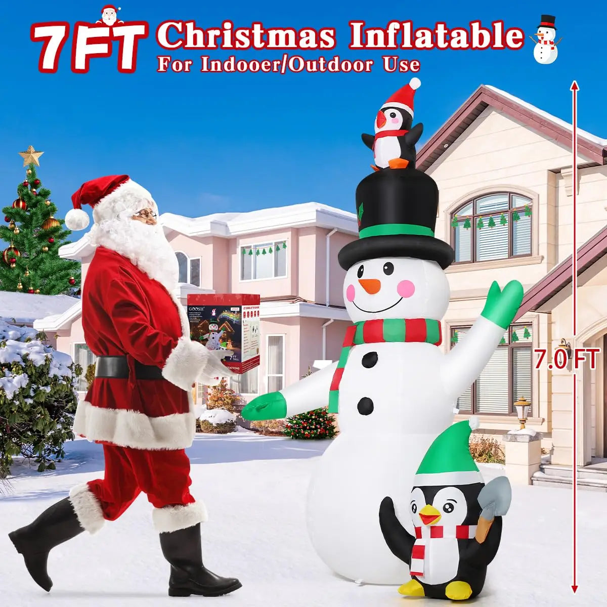7 FT Factory Price Snowman Inflatable LED Lights Blow up Snowman with Penguin Hot Sale Outdoor Christmas Decorations for Xmas