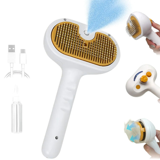 2025 Pet Grooming Brush with Spray for Cats & Dogs; Water/Mist/Steam Brush for Cat & Dog; 4in1: Self Cleaning Anti Static Shedding Spray Comb Hair Removal Misting Indoor Steamy Grooming Brush