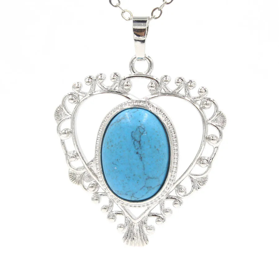 Heart Oval Crystal Quartz Bead Necklace Pendants Pendulum Natural Stone Reiki Charms Fashion Jewelry Retail 1pcs