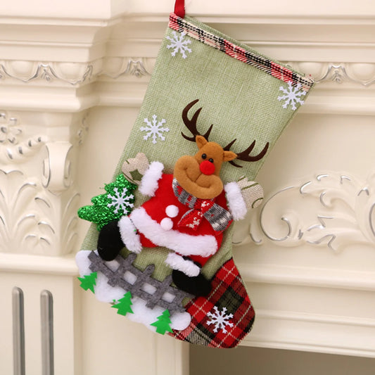 4Pcs Christmas Stockings Set Large Capacity Cute Stockings Bag Plush Santa Claus/Snowman/Bear/Elk for Home Classroom Party