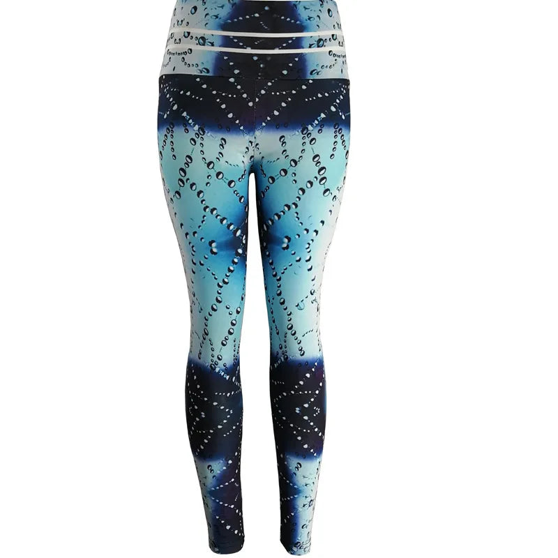Women Fitness Sporting Yoga Pants High Waist Printed Leggings Push Up Elastic Pencil Pants Workout Water Droplets Leggings