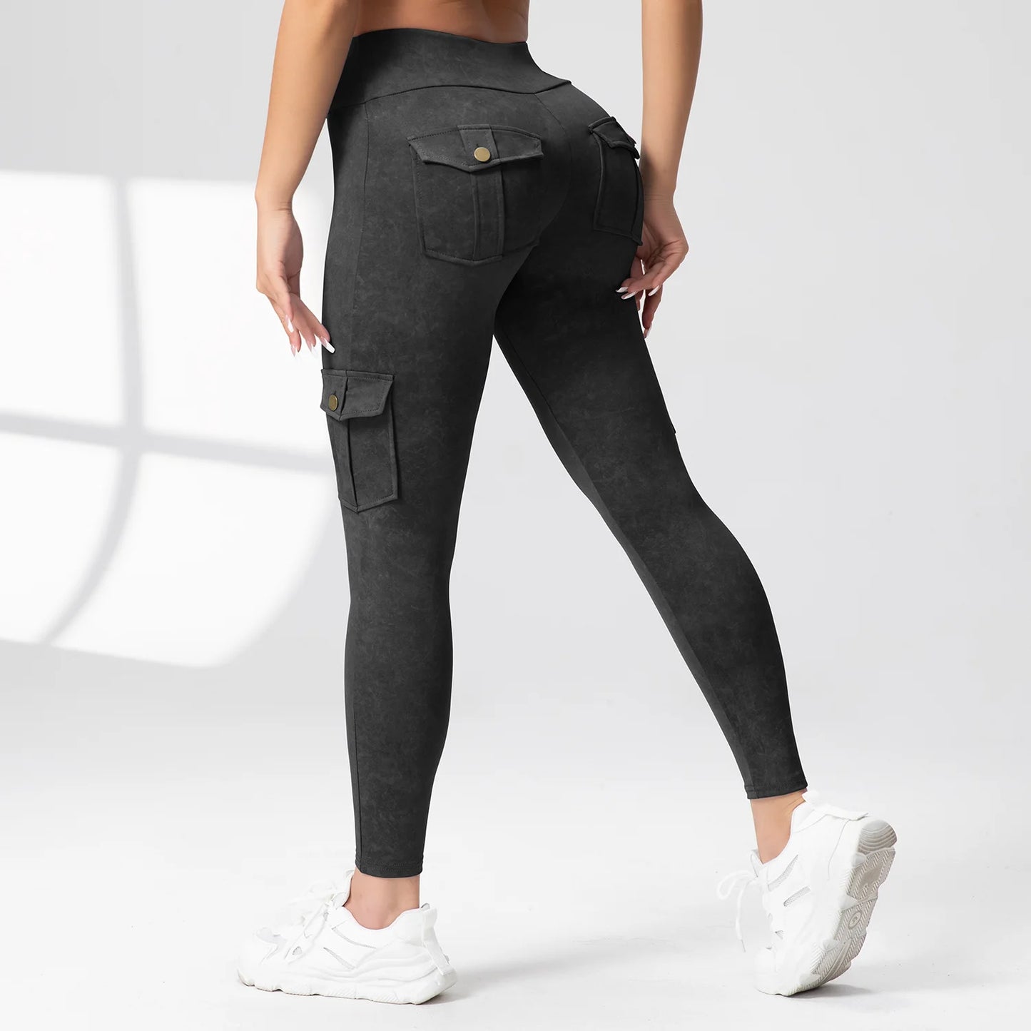 Washed Print Yoga Pants Work Pocket Fitness Legging High Waist Butt Lifting Workout Gym Tights Outdoor Running Pants Sportswear