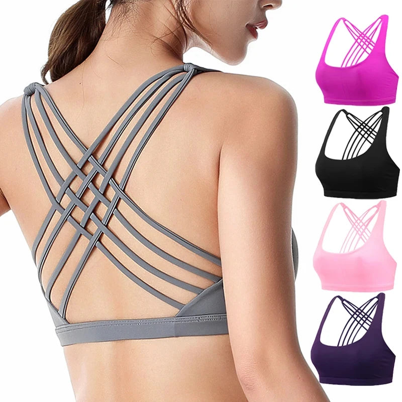 New Fitness Sports Bra for Women Push Up Cross Back Shockproof Running Gym Training Workout Yoga Underwear Crop Tops