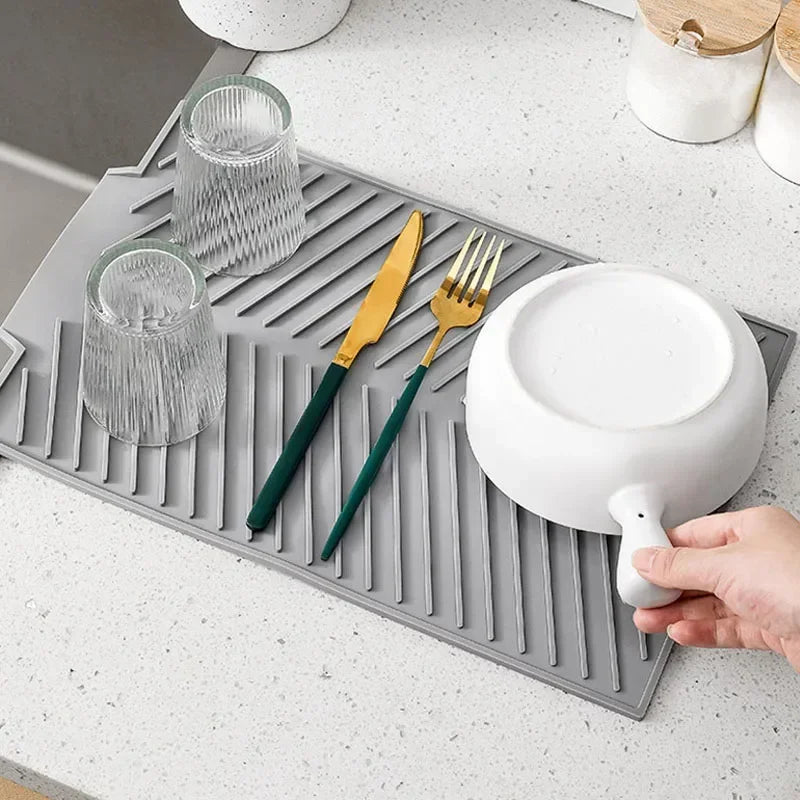 S/L Silicone Draining Board Mat, Dish Drying Pad, Folding Heat Resistant Rectangle Eco-Friendly Drainer for Kitchen Pot Cup