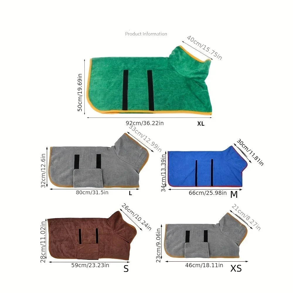 Dog & Cat Bathrobe – Quick Dry Absorbent Towel Wrap, Full Coverage