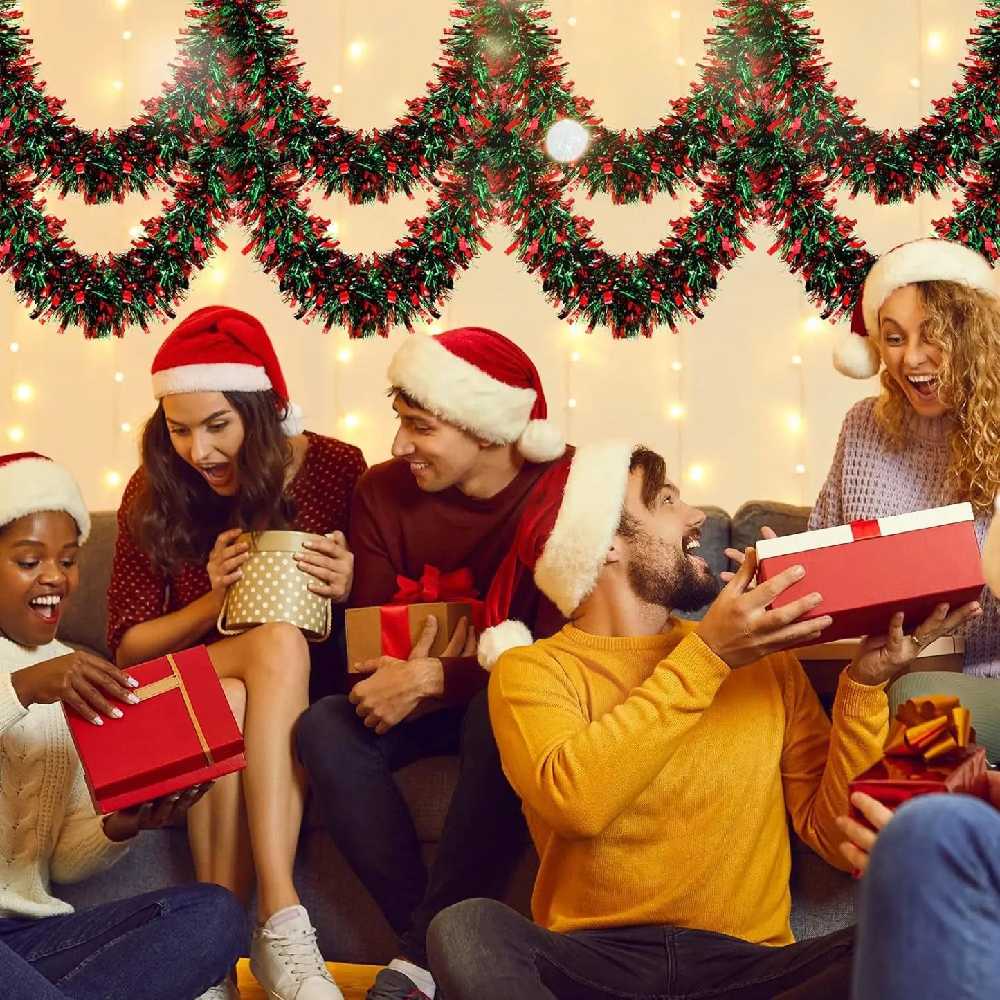 2-meter 9cm Christmas decoration, red and green Christmas party decoration, holiday ribbon and flower pulling