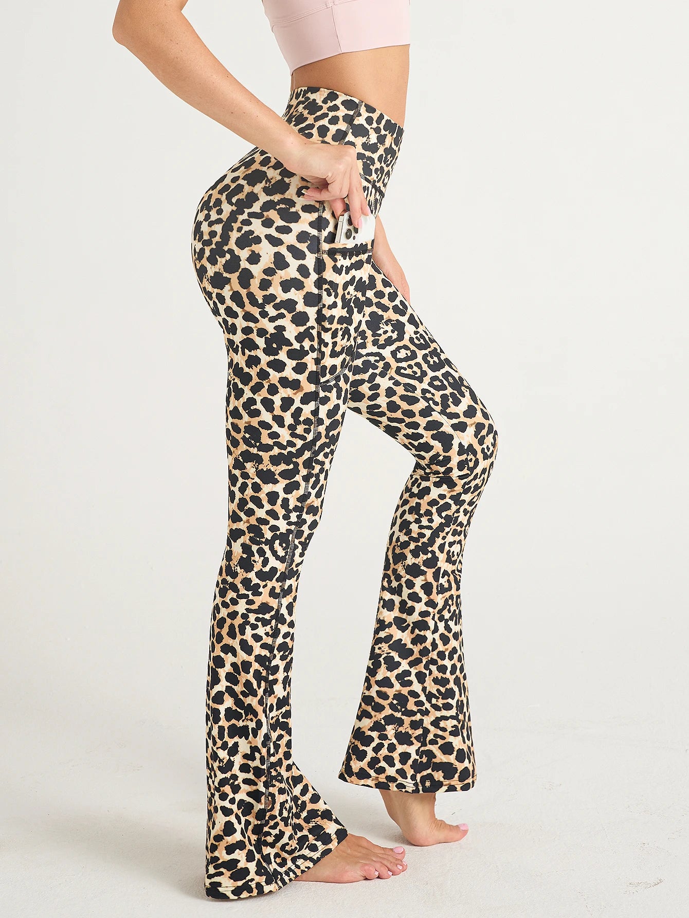 Women Leopard Print Flared Pants Sport High Waist Leggings Skinny Push Up Butt Yoga Pants Fashion Workout Casual Leggings Female