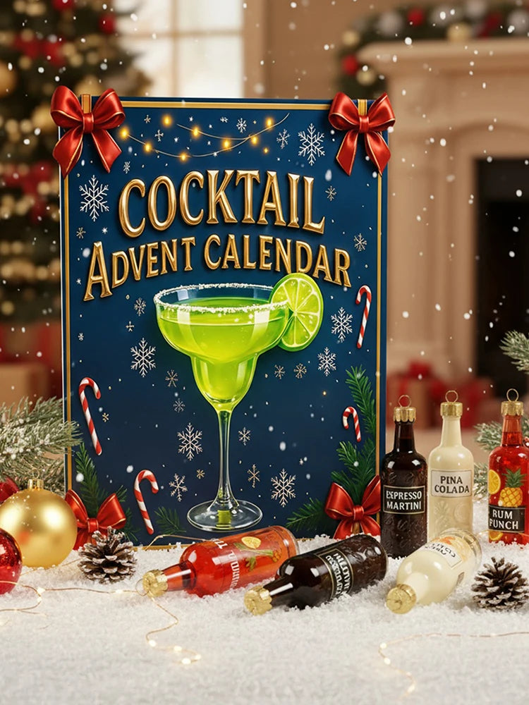 Cocktail 24 Days Christmas Countdown Calendar with 24 2D Flat Cocktail Ornaments Christmas Advent Calendar Xmas Surprise Gifts