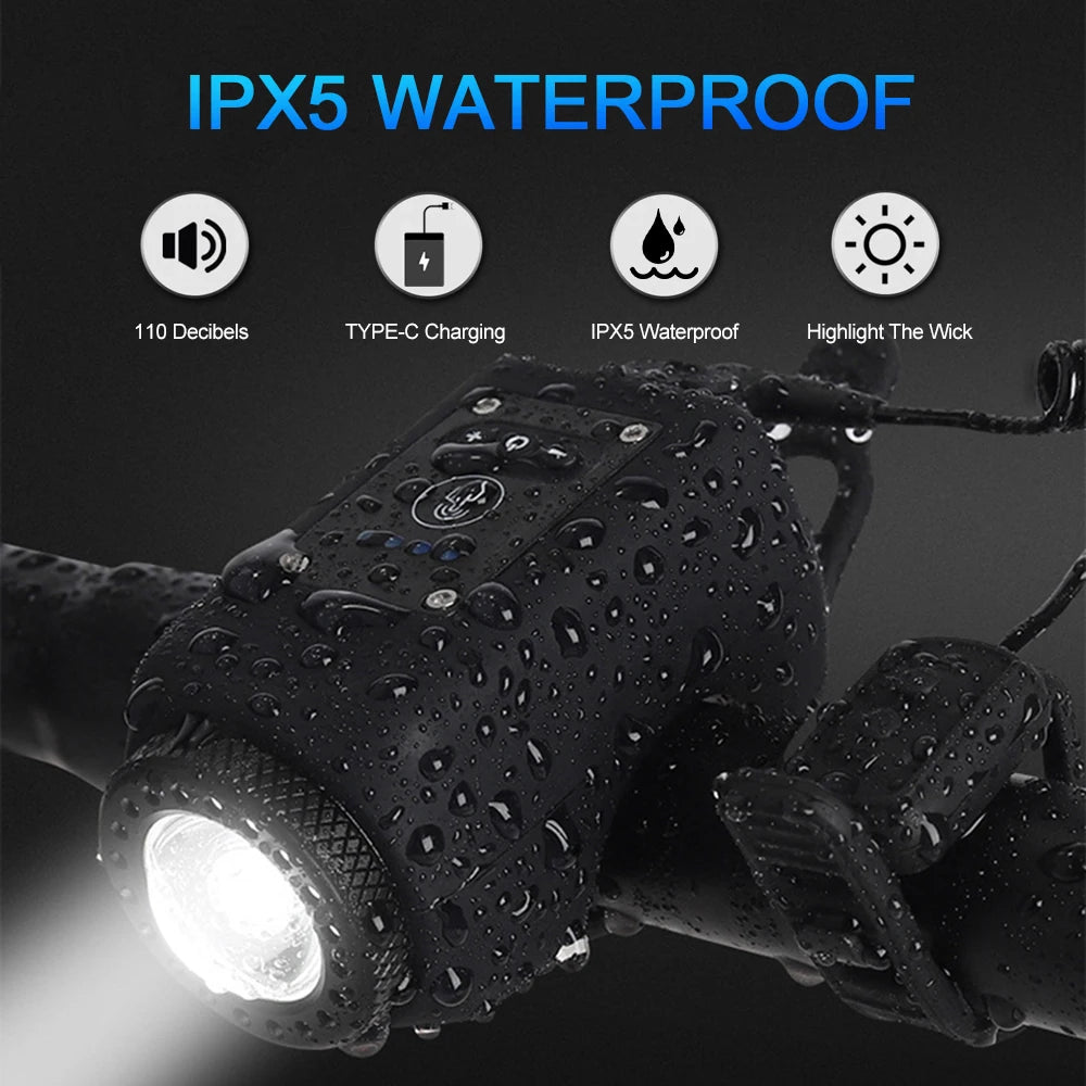 Bike Horn Light 110DB USB Rechargeable Bicycle Front Light Electric Bell Remote Control Horn Bike Light Night Cycling Accessorie