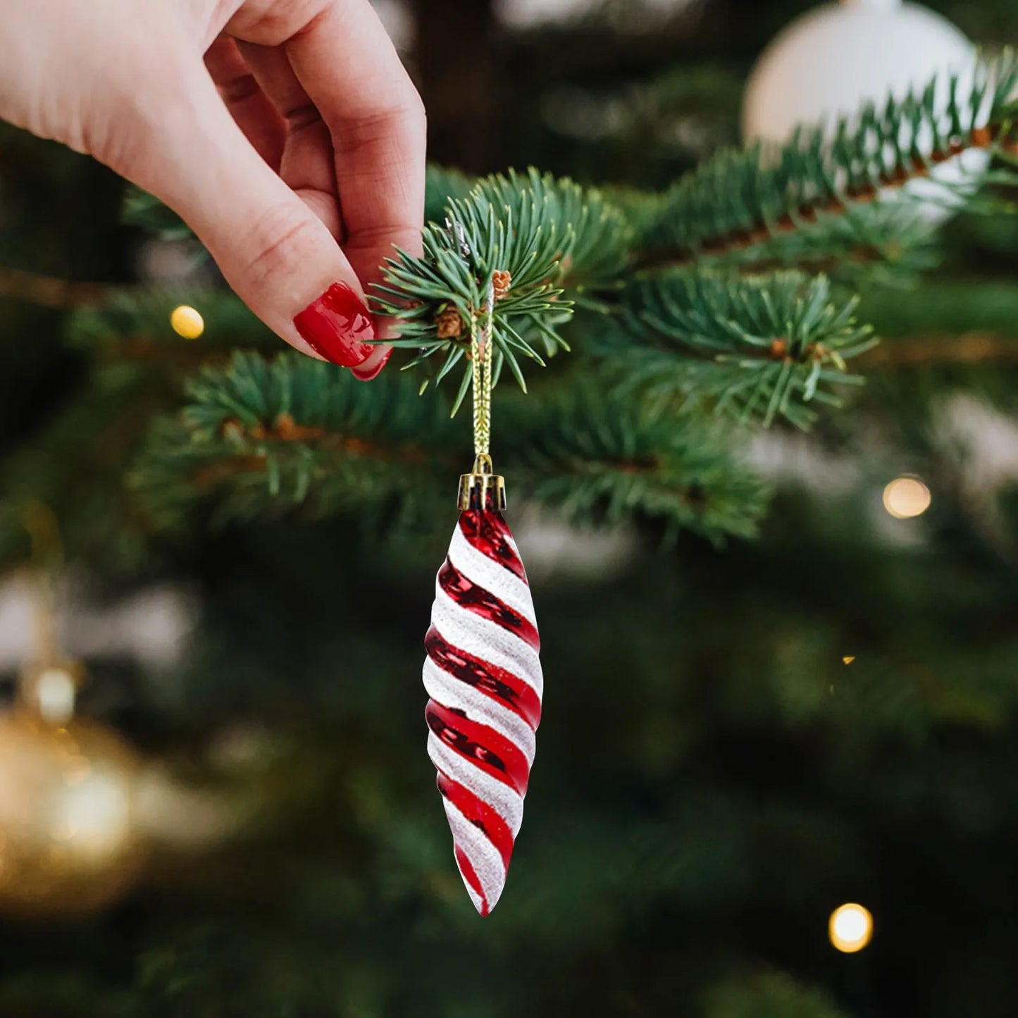 Christmas Candy Cane Shaped Ornament 6PCS Set Swirl Pattern Design Holiday Festive Tree Hanging Decor Unique Xmas Decor Gift