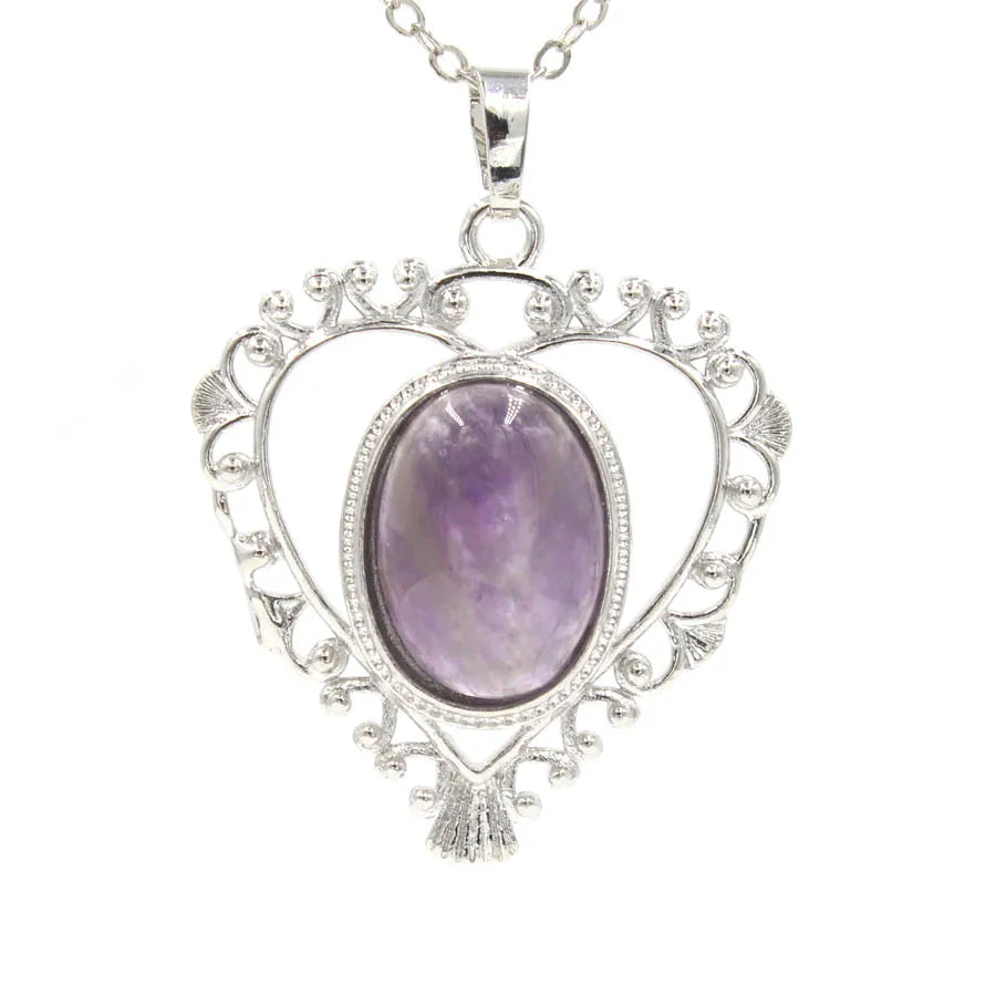 Heart Oval Crystal Quartz Bead Necklace Pendants Pendulum Natural Stone Reiki Charms Fashion Jewelry Retail 1pcs