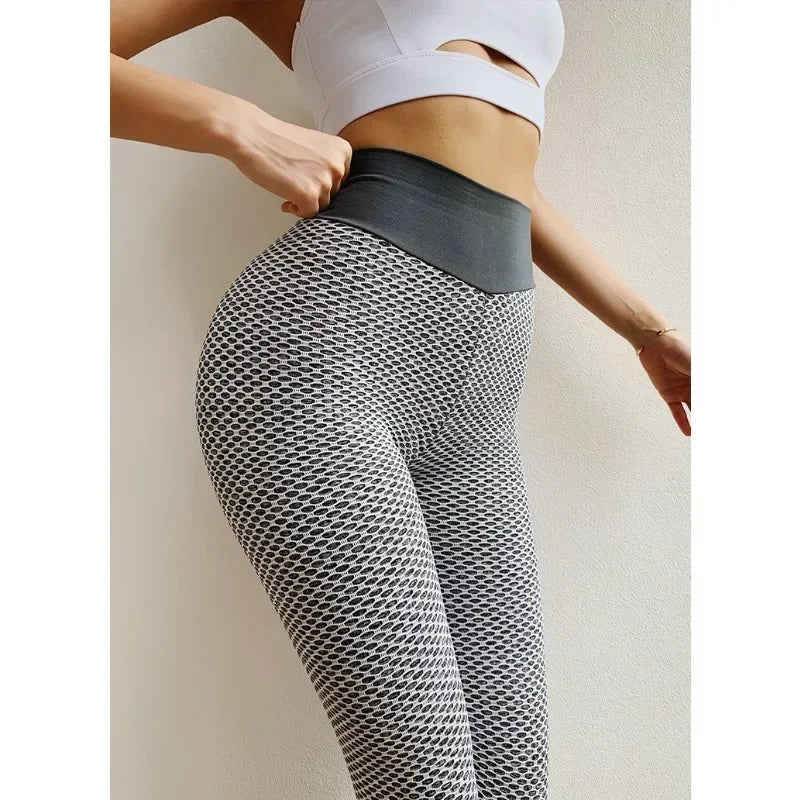 Women's High-Waisted Yoga Leggings Butt-Lifting Honeycomb Gym Leggings Compression Workout Activewear for Training & Multi-Sport
