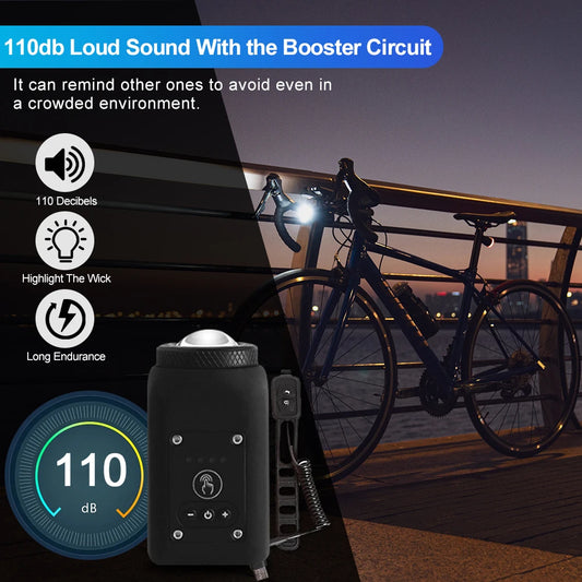 Bike Horn Light 110DB USB Rechargeable Bicycle Front Light Electric Bell Remote Control Horn Bike Light Night Cycling Accessorie