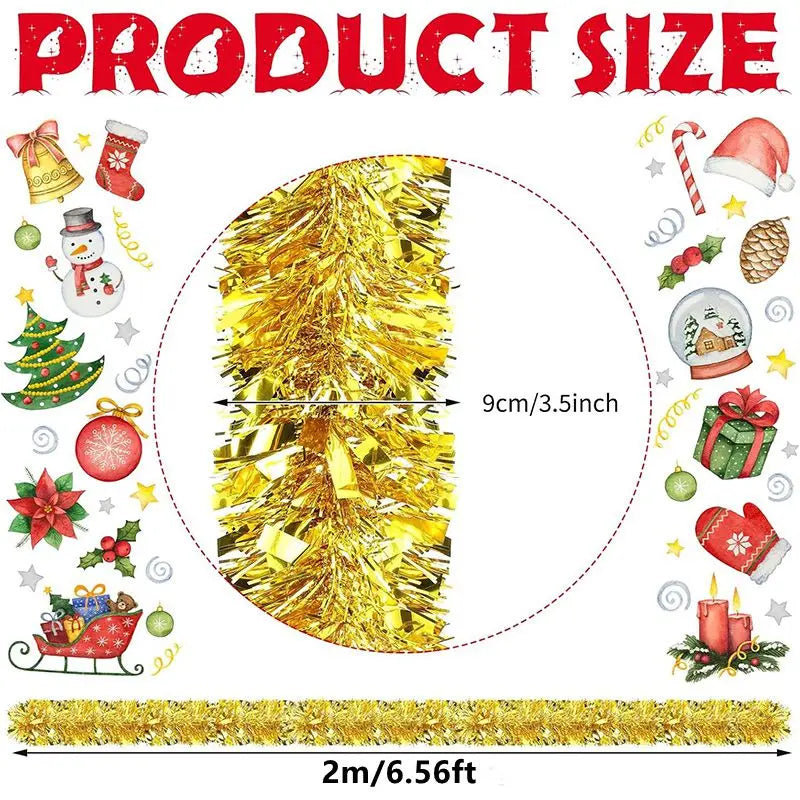2M Christmas Decoration Gold Garland Hanging Pendant for Christmas Tree Ornament for Home Decor Party New Year 2026 Accessories
