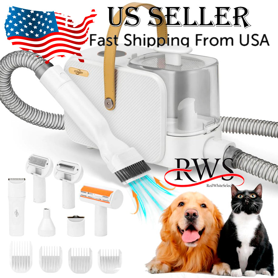 ITBABY 2.5L Dog Grooming Kit Pet Grooming Kit & Vacuum Suction 99% Pet Hair Groomer Professional Grooming Clippers with 8 Proven Grooming Tools for Dogs Cats Quiet Pet Vacuum Groomer (White)