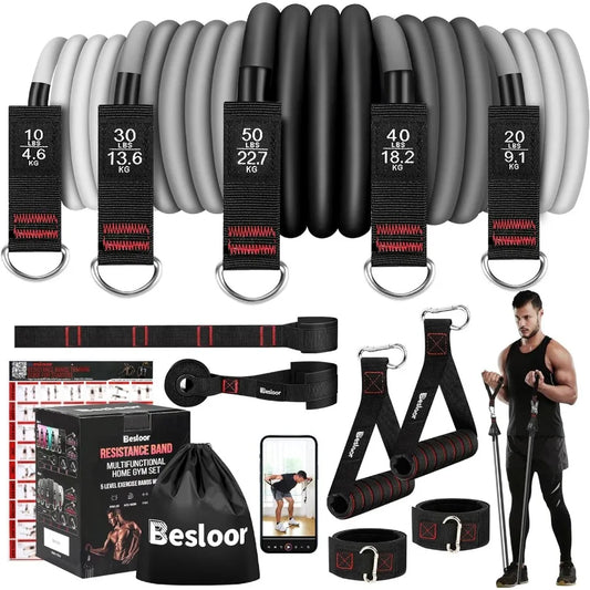 Resistance Band Set with Handles Door Anchor and Ankle Strap for Home Gym Use Ideal for FullBody Workouts Includes Training Gui