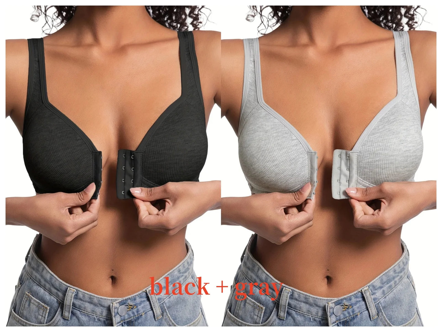 Women's Bra Wire-Free Front Closure Solid Color Full Coverage Fixed Cups More Considerate for Middle-Aged And Elderly Individual