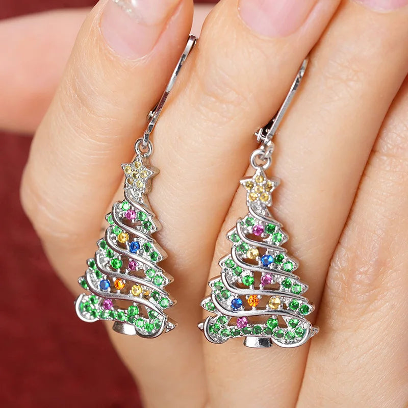 European and American Christmas Tree Wax Inlaid Colorful Earrings for Female Niche Design, Sweet and Spicy Christmas Jewelry