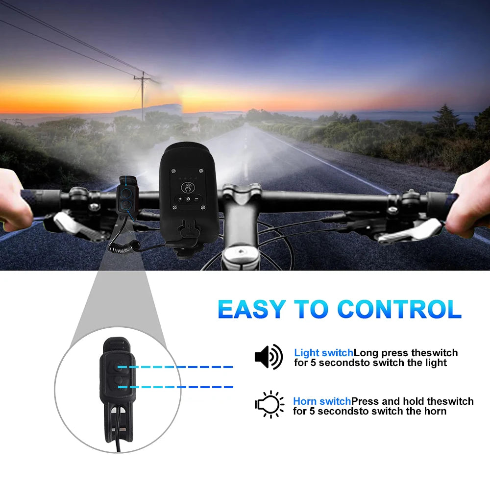 Bike Horn Light 110DB USB Rechargeable Bicycle Front Light Electric Bell Remote Control Horn Bike Light Night Cycling Accessorie