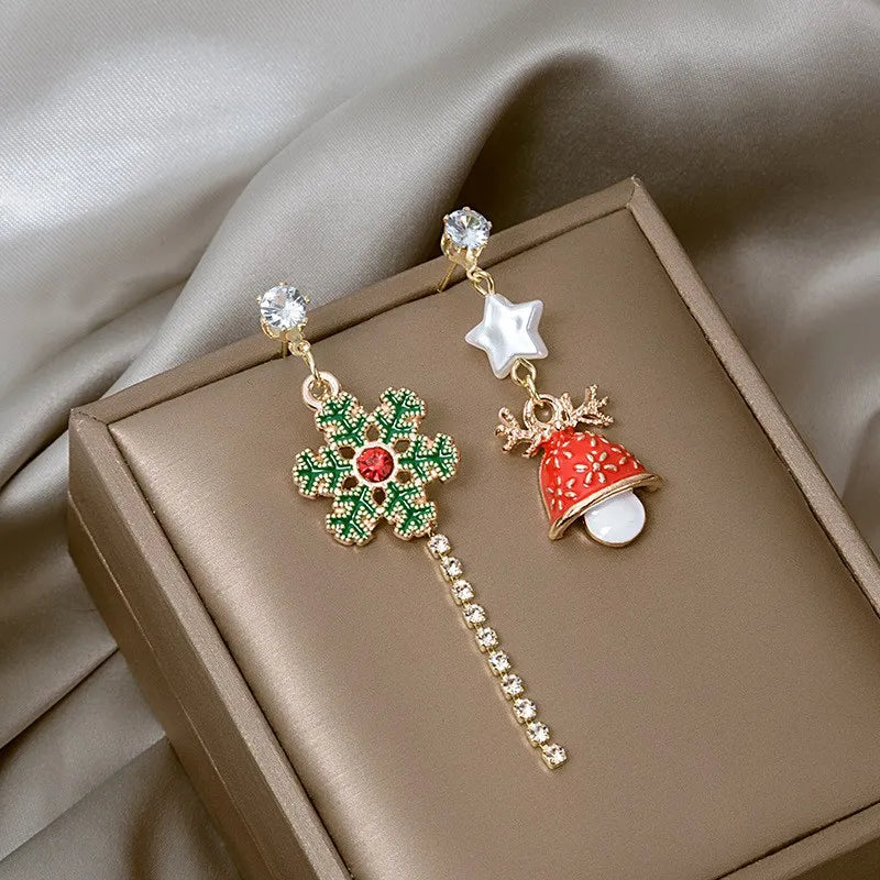 Colourful Zircon Christmas Tree Earrings For Women Sparkling Crystal Snowflake Elk Earring Girls New Year Holiday Jewelry Gifts