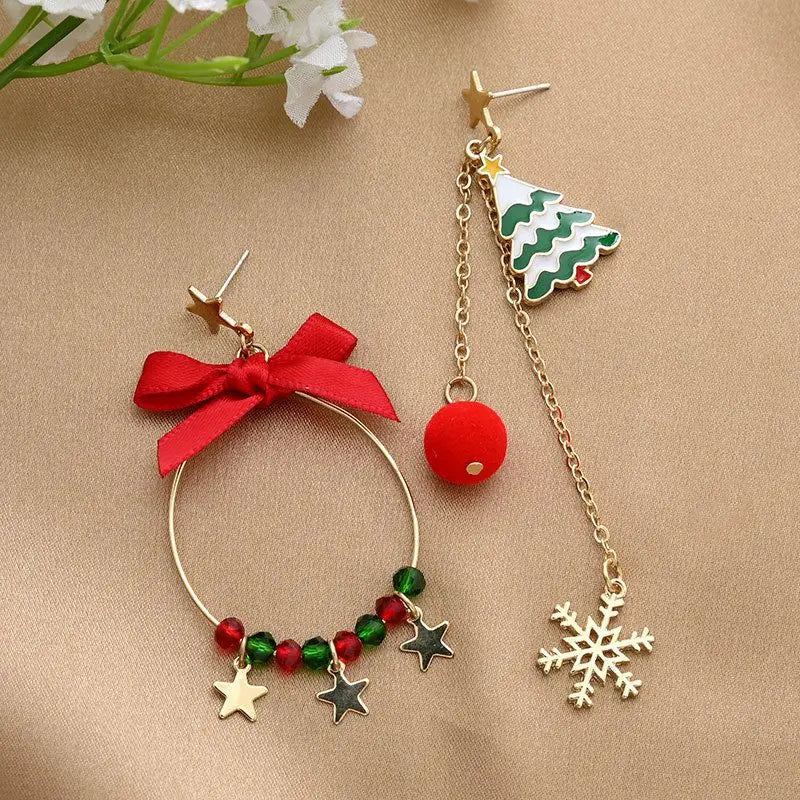 Colourful Zircon Christmas Tree Earrings For Women Sparkling Crystal Snowflake Elk Earring Girls New Year Holiday Jewelry Gifts