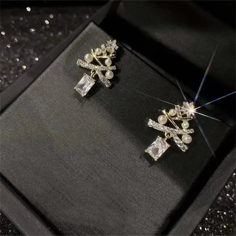 Colourful Zircon Christmas Tree Earrings For Women Sparkling Crystal Snowflake Elk Earring Girls New Year Holiday Jewelry Gifts
