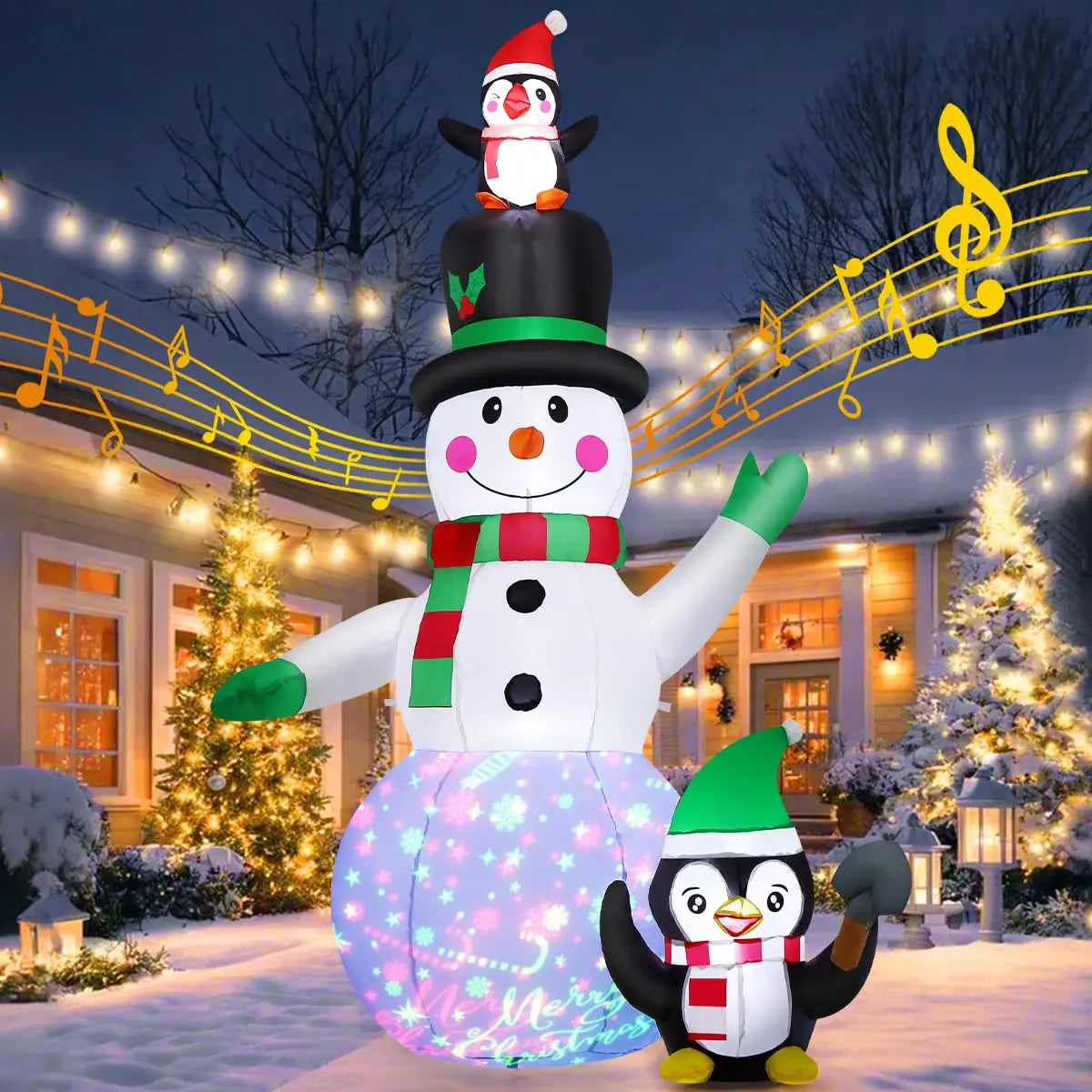 7 FT Factory Price Snowman Inflatable LED Lights Blow up Snowman with Penguin Hot Sale Outdoor Christmas Decorations for Xmas
