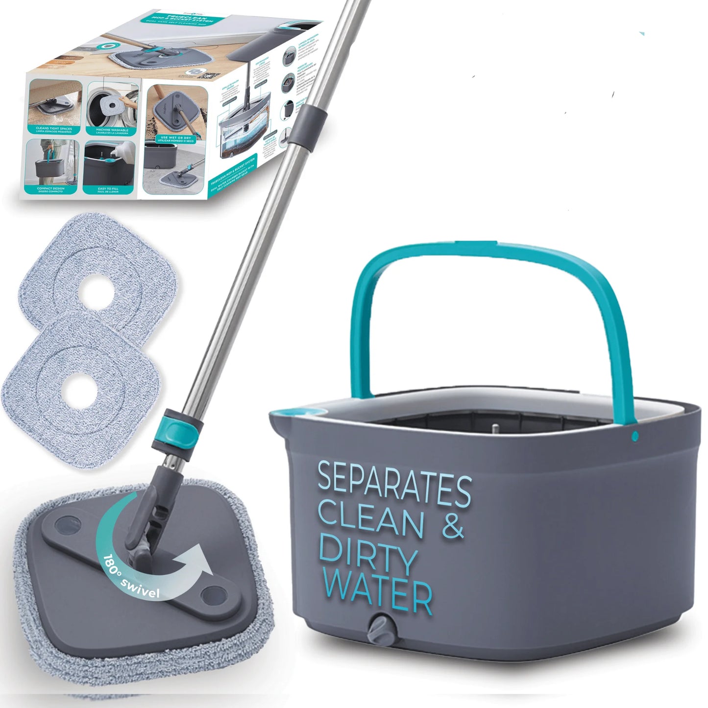 Original Square Spin Mop, Wet and Dry Mopping, Use On Wood, Tile, Hardwood floors, Great For Cleaning Kitchen And Home