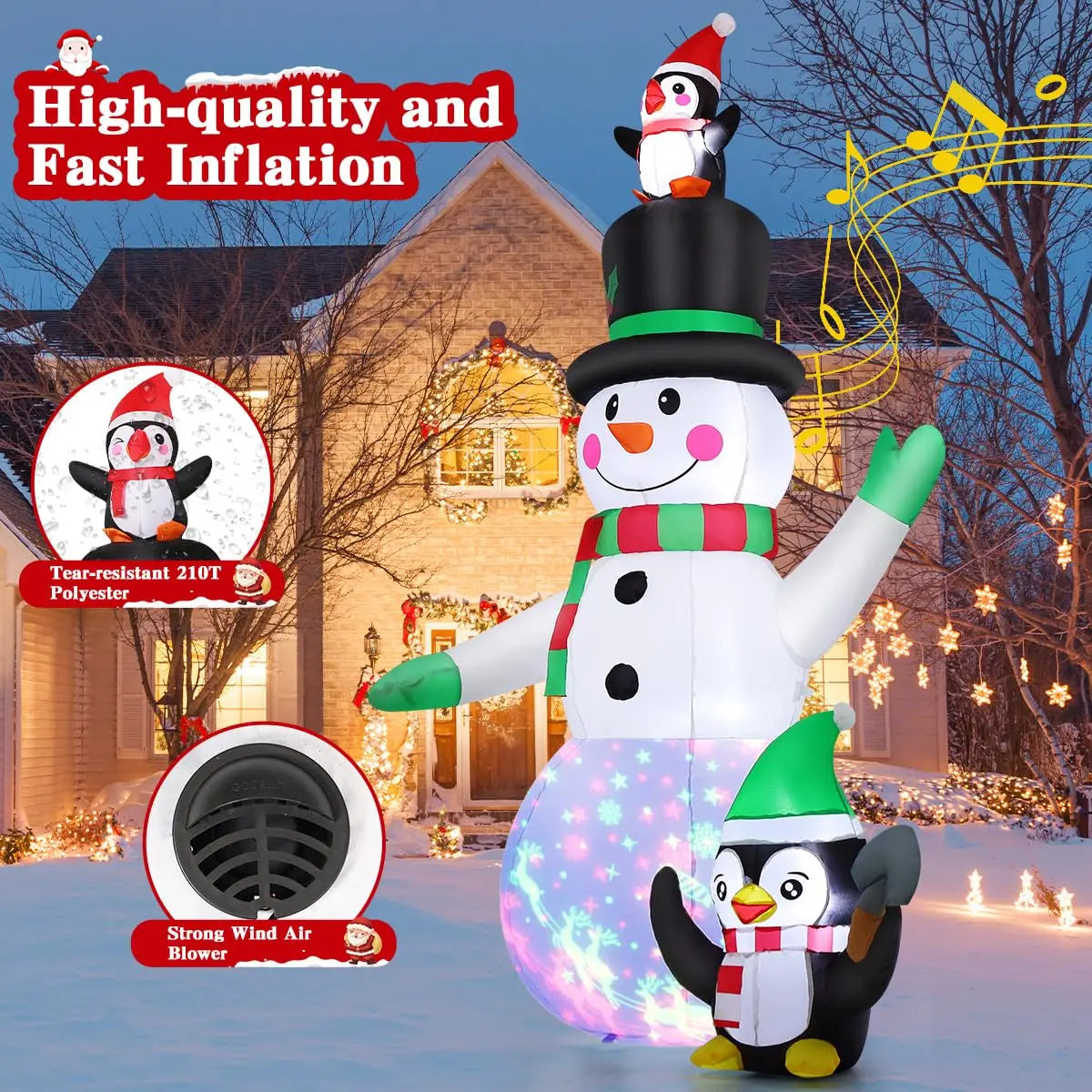 7 FT Factory Price Snowman Inflatable LED Lights Blow up Snowman with Penguin Hot Sale Outdoor Christmas Decorations for Xmas