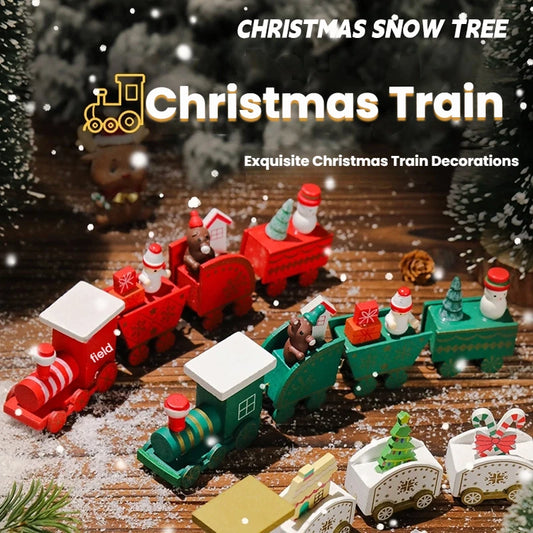BEI Dropshipping Gifts Christmas Decorations Toys Snowflake Colored Wooden Painted Small Train Ornaments