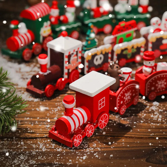 BEI Dropshipping Gifts Christmas Decorations Toys Snowflake Colored Wooden Painted Small Train Ornaments