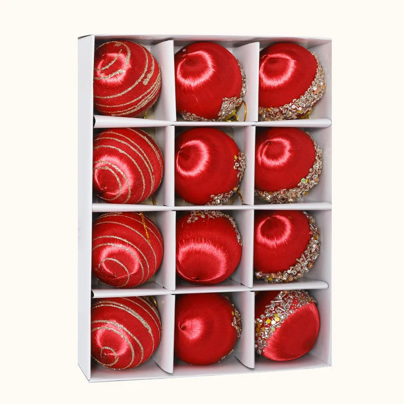 6/12pcs Velvet Christmas Balls Christmas Tree Hanging Ornament Exquisite Velvet Pendant Ball For Home Christmas Party Decoration