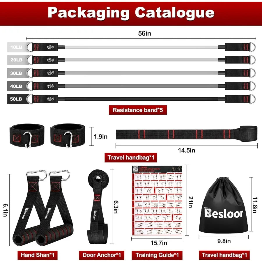 Resistance Band Set with Handles Door Anchor and Ankle Strap for Home Gym Use Ideal for FullBody Workouts Includes Training Gui