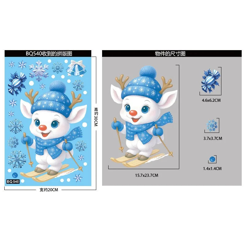 Christmas Blue Snowman Window Stickers Santa Claus Bird Snowflake Elk Ornaments Merry Christmas 2025 Happy New Year 2026