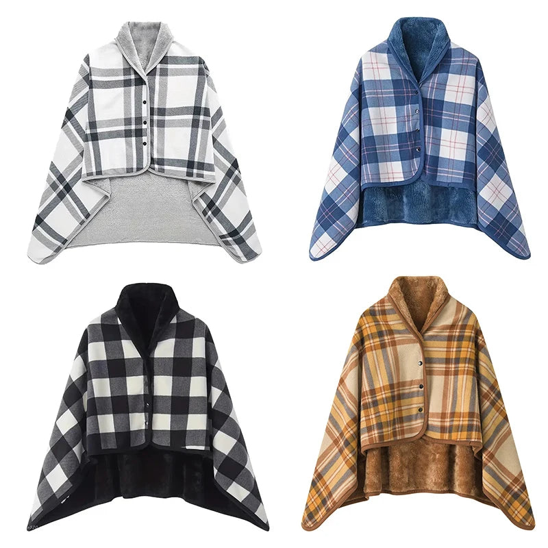 Wearable Plaid Fleece Blanket With Button Winte Warm Throws On Sofa Bed Travel Thicken Bedroom Office Air Conditioning Blanket