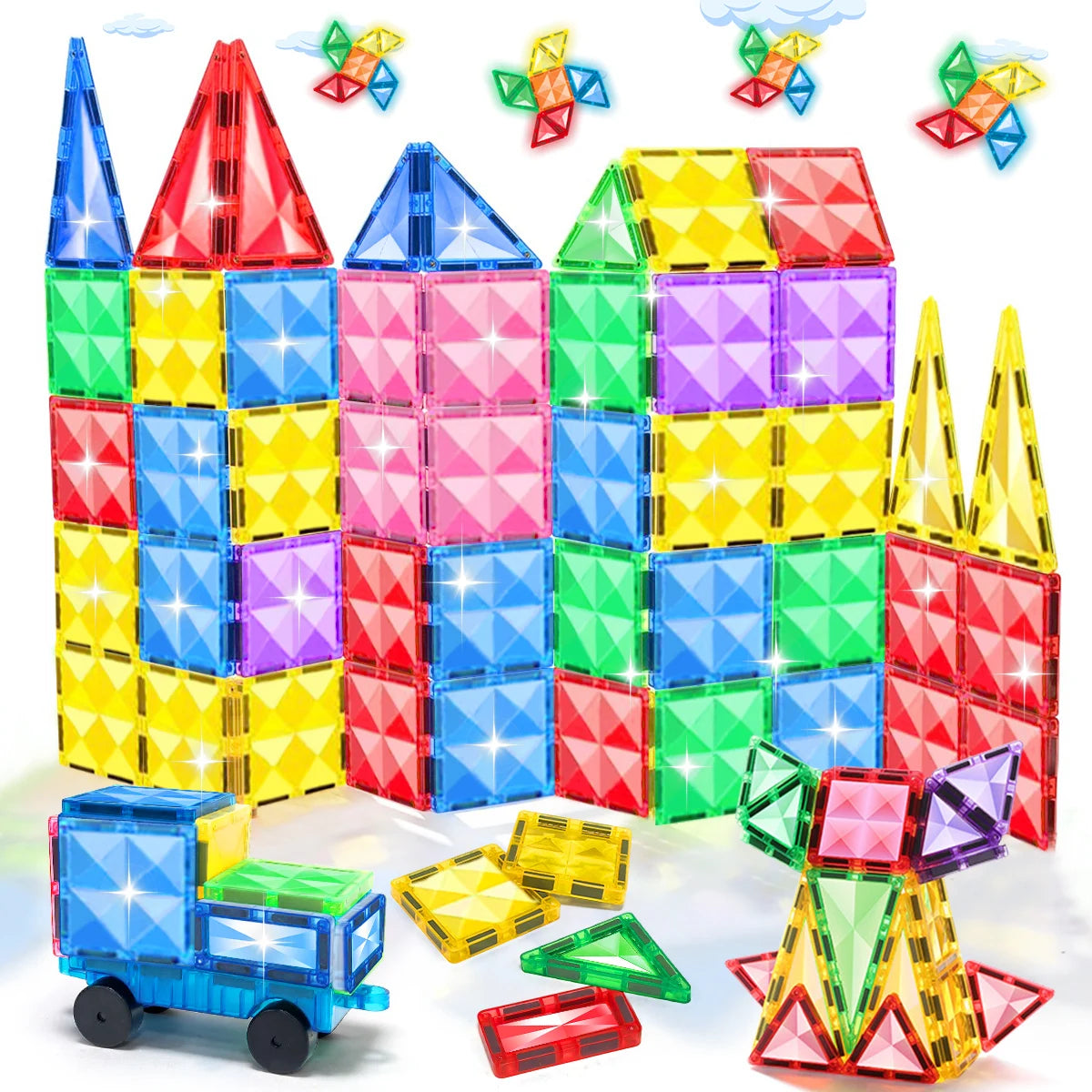 30/50/100PCS Magnetic Building Blocks Construction Set 3D Toys For Kids Montessori Educational STEM Blocks Toys With Wheels