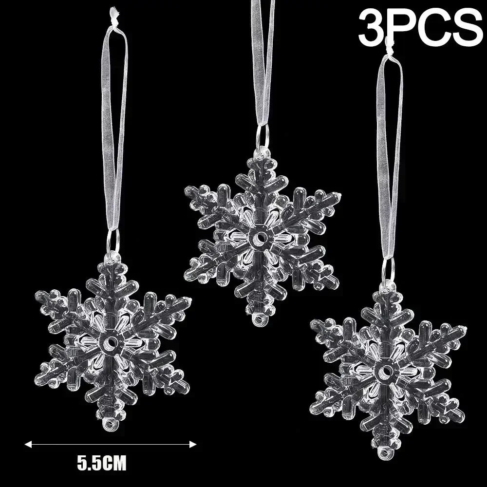 12/2PCS Christmas Acrylic Snowflake Ornament Crystal Clear Icicle Christmas Tree Pendants Holiday Winter Party Hanging Ornament