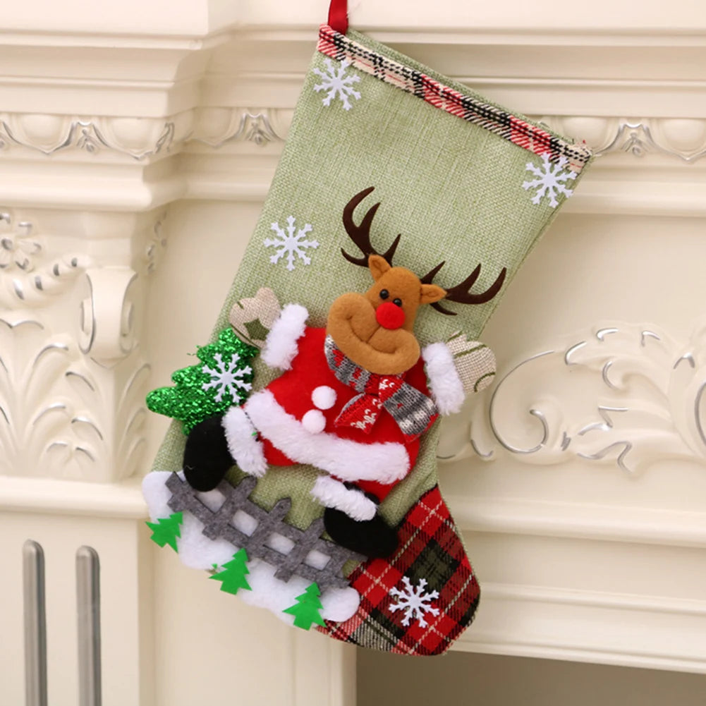 4Pcs Christmas Stockings Set Large Capacity Cute Stockings Bag Plush Santa Claus/Snowman/Bear/Elk for Home Classroom Party