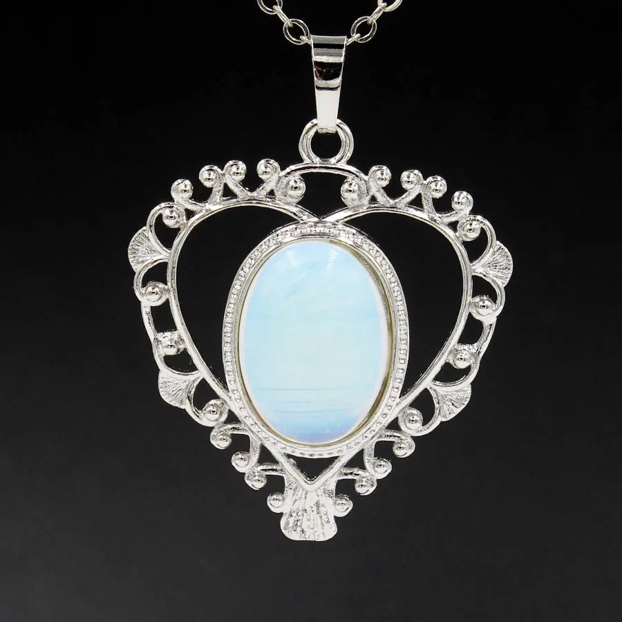 Heart Oval Crystal Quartz Bead Necklace Pendants Pendulum Natural Stone Reiki Charms Fashion Jewelry Retail 1pcs