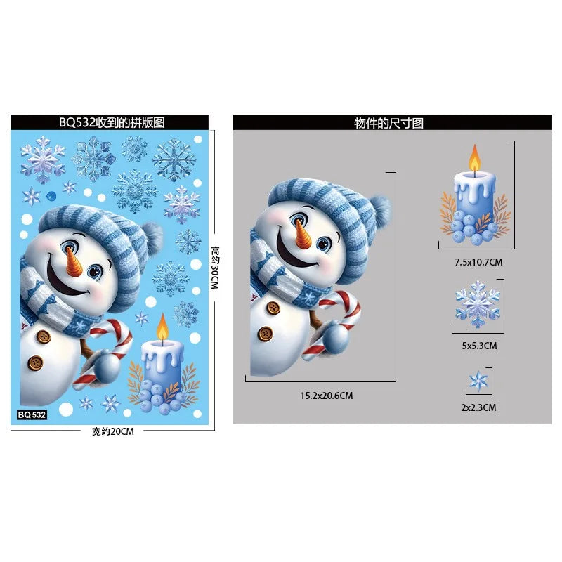Christmas Blue Snowman Window Stickers Santa Claus Bird Snowflake Elk Ornaments Merry Christmas 2025 Happy New Year 2026