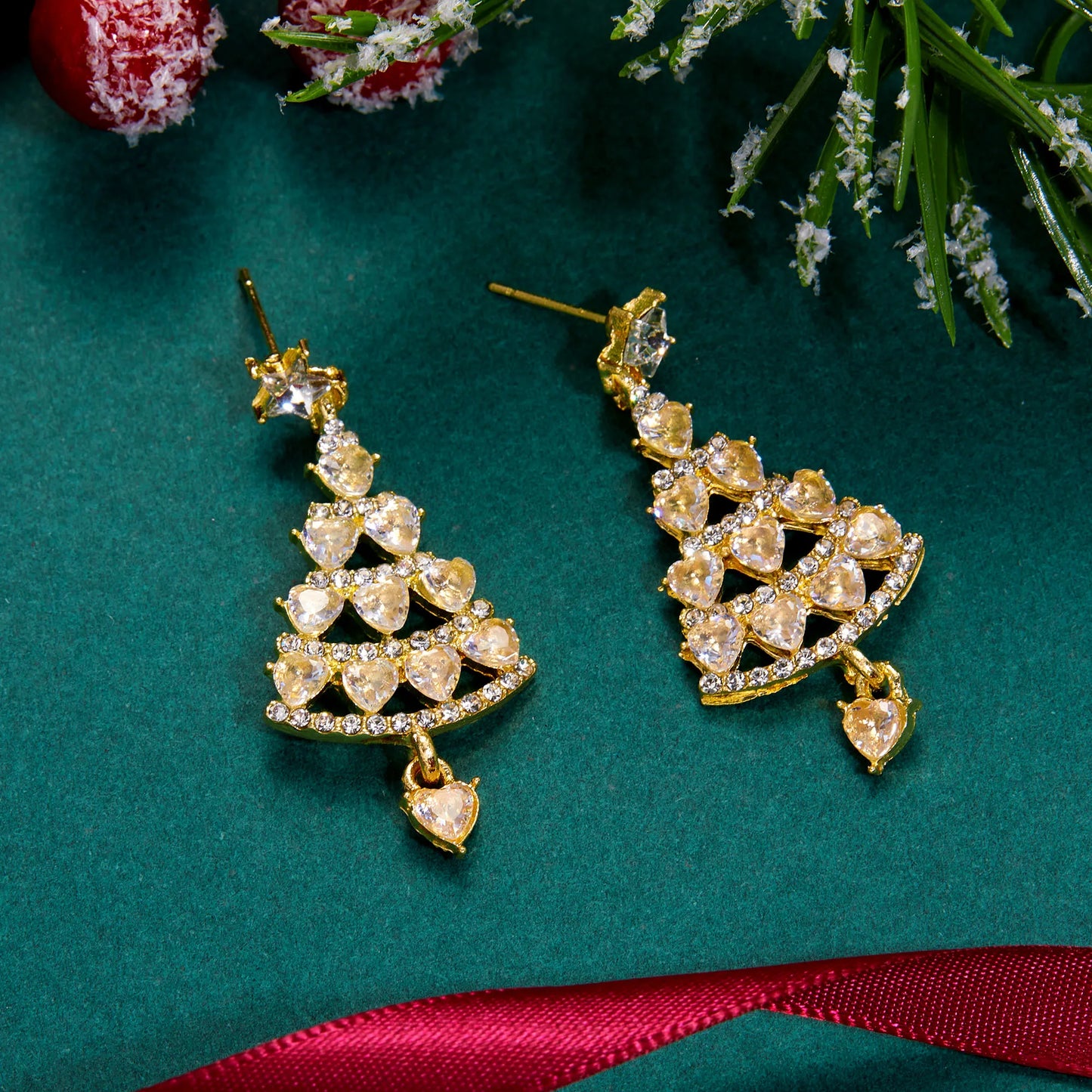 Colourful Zircon Christmas Tree Earrings For Women Sparkling Crystal Snowflake Elk Earring Girls New Year Holiday Jewelry Gifts