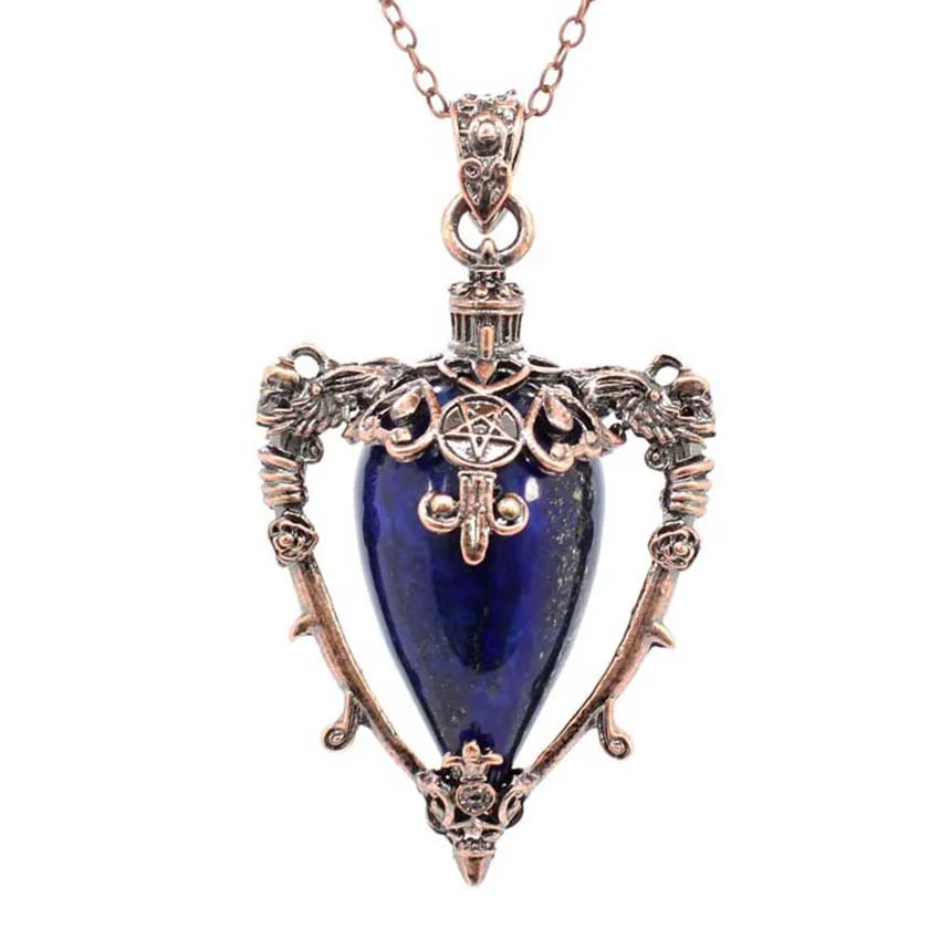 Water Drop Crystal Pendant Necklace for Men and Women Natural Amethyst Rose Quartz Onyx Lapis Lazuli Opal Antique Stone Jewelry