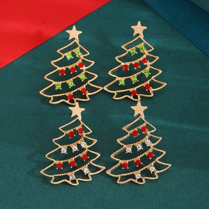 Christmas Colored Zircon Christmas Tree Simple and Fashionable Women's Earrings Creative Jewelry Holiday Gift