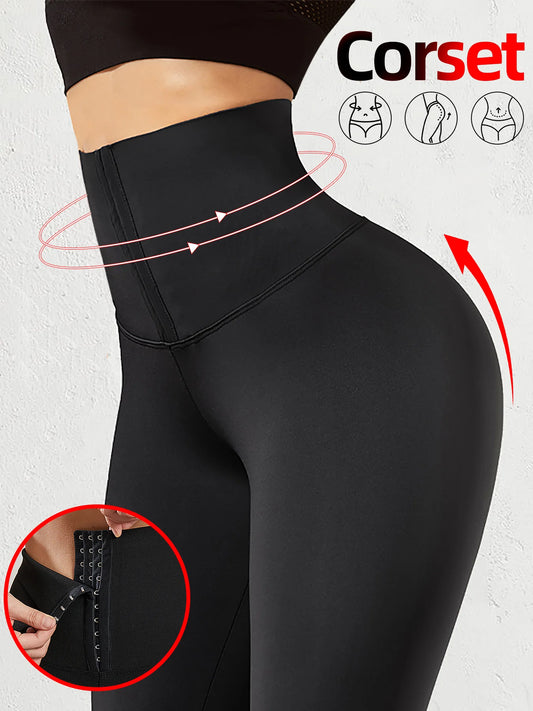 Women Leggings High Waist Tummy Control Compressive Workout Casual Body Shaping Front Button Leggings
