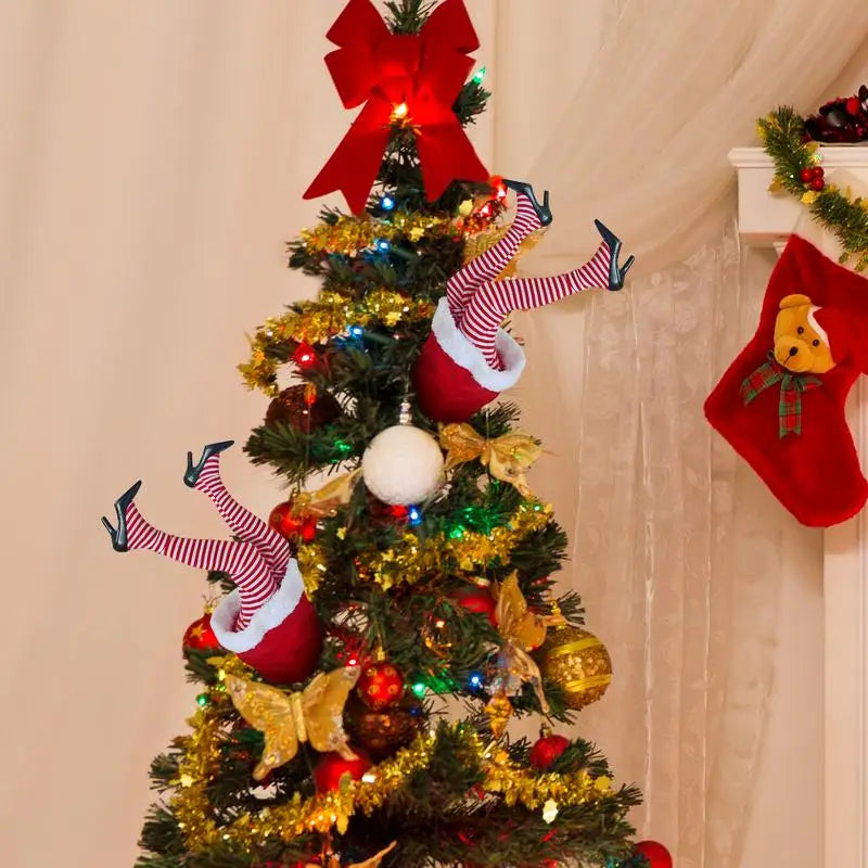 Christmas Elfs Leg Tree Pendant Swinging Elfs Leg Xmas Tree Topper Garland Poseable Plush Leg Christmas Tree Party Home Decor