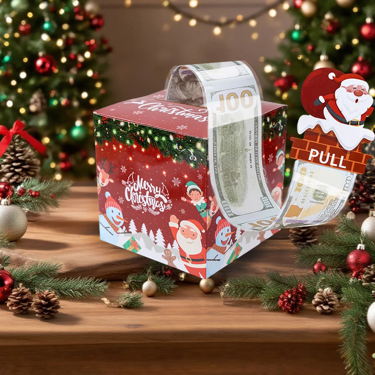 Christmas Cash Gift Box Happy 2026 New Year Decoration Surprise Money Pulling Box Xmas Navidad Santa Claus Gift Money Envelope