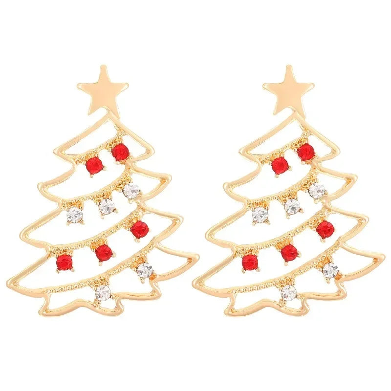 Christmas Colored Zircon Christmas Tree Simple and Fashionable Women's Earrings Creative Jewelry Holiday Gift