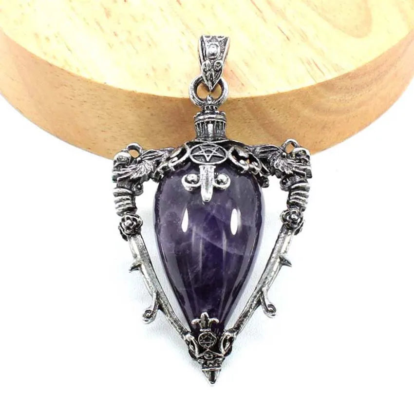 Water Drop Crystal Pendant Necklace for Men and Women Natural Amethyst Rose Quartz Onyx Lapis Lazuli Opal Antique Stone Jewelry